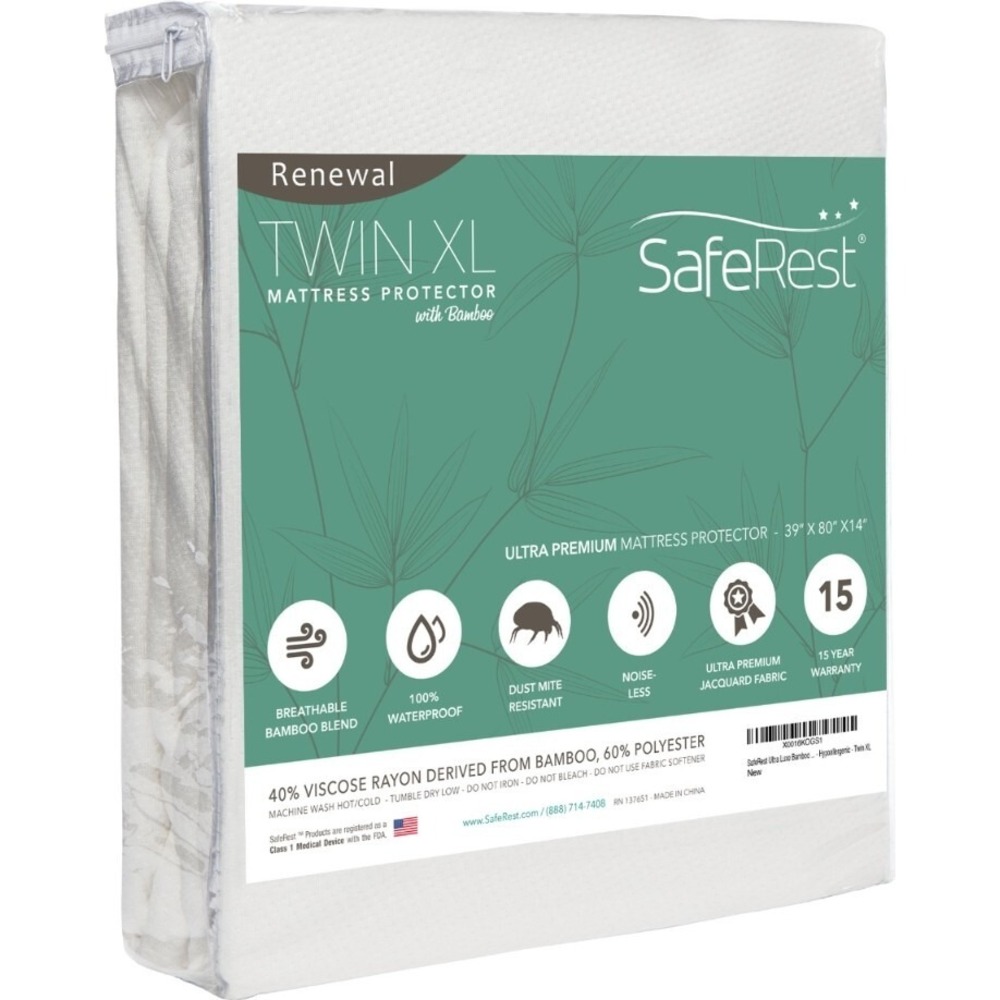 SafeRest Renewal Bamboo Mattress Pad  Cover Hypoallergenic TWIN XL‎ Dorms NIP